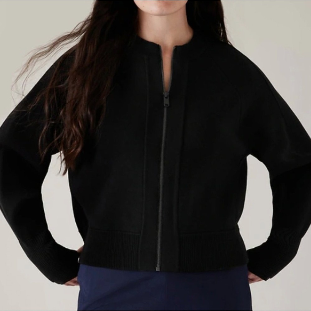 Athleta Sequoia Full-Zip Knit Bomber Sweater Jacket Athleisure Black Size XXS